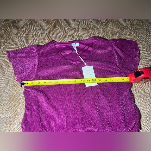 Joie Women Bright Purple Smocked Short Sleeve Top,V Neck,Ruffle Sleeve,SZ L,NWT - Picture 6 of 9